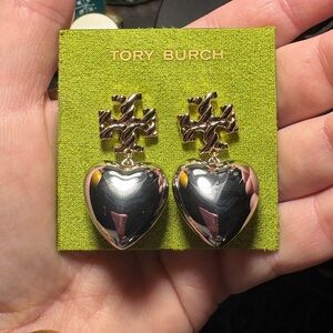 Tori Burch gold and silver heart dangle earrings, beautiful!